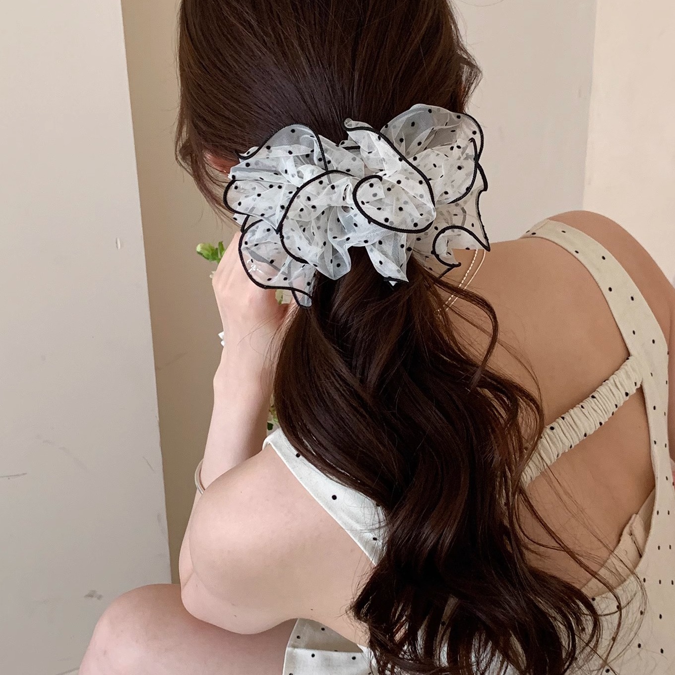 花苞超仙气质网纱波点发圈