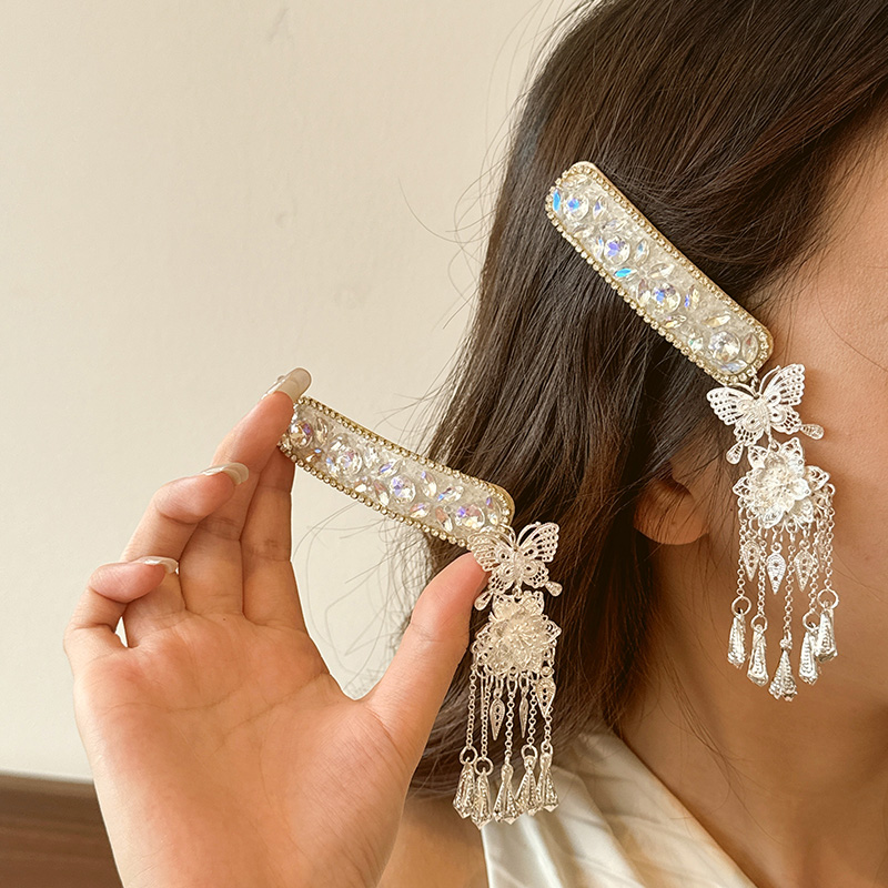 新中式水钻流苏发夹碎发发卡