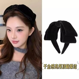 高级感丝绒细闪双层蝴蝶结发箍女气质小众外出百搭发卡新款发饰