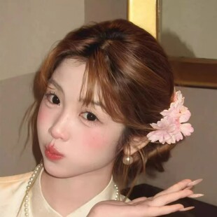 新中式粉色花朵发夹侧边夹订婚头饰古风发卡国风旗袍发饰配饰夹子