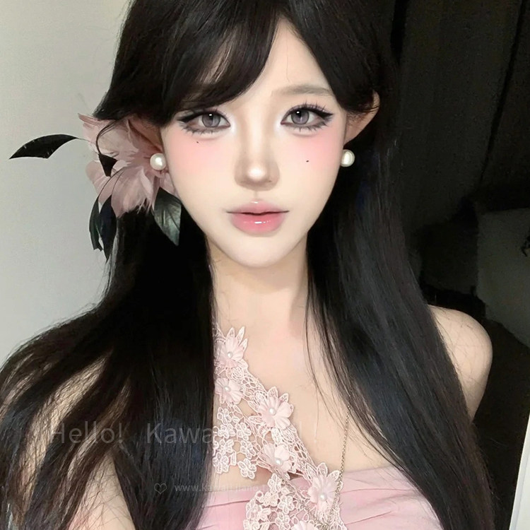 纯欲氛围感灰粉色花朵羽毛发夹