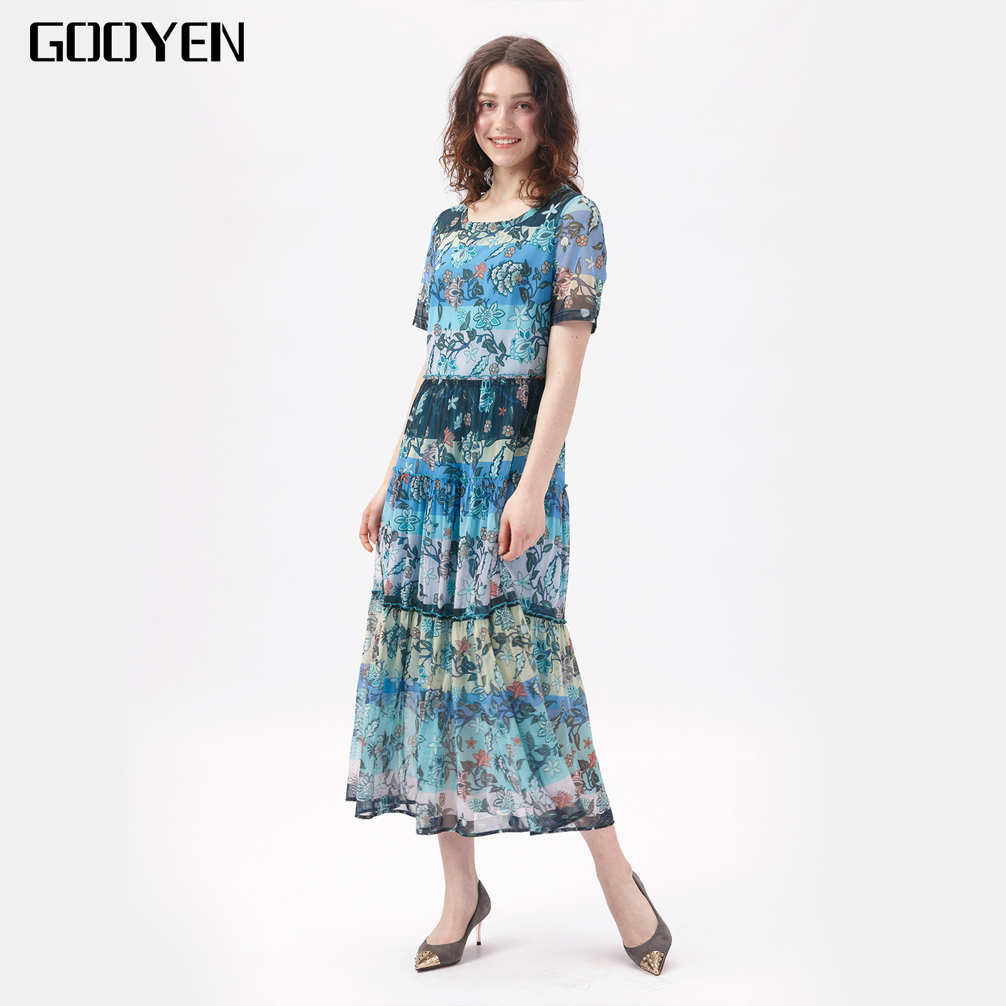 Gooyen|古源 专柜正品 春夏新款 【七仙女】印花圆领多段连衣裙