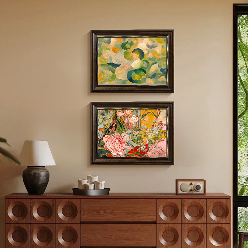 客厅绿色中古挂画抽象艺术入户玄关柜斗柜装饰画小众餐厅卧室壁画