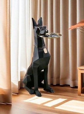 大狗落地摆件客厅高档大型轻奢家庭饰品托盘电视柜边装饰乔迁礼物