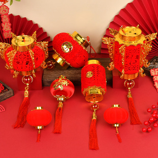 2024新款植绒灯光小红灯笼挂饰新年春节元P旦中秋装饰挂件中国风