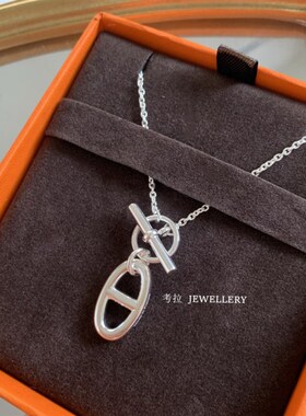 猪鼻子OT扣项链 轻奢小众白金纯银925男女情侣锁骨链戒指圆圈个性