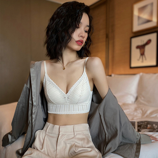 内衣女夏小胸平胸专用无钢圈brEa法式 薄款 超薄透气蕾丝三角杯文胸