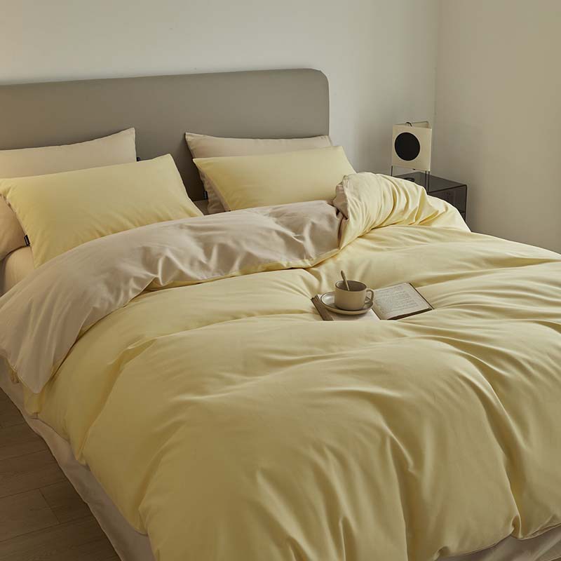 100支简约纯色磨毛四件套全棉纯棉A类冬季加厚床上用品床单床笠款