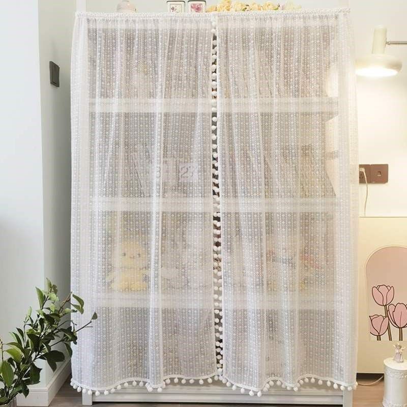 帘免半蕾丝书柜窗纱o打孔无门防晒球球防灰帘书架褶皱花边遮挡法,居家布艺,垂直帘/梦幻帘,淘宝优惠券,粉丝福利购,淘宝优惠卷