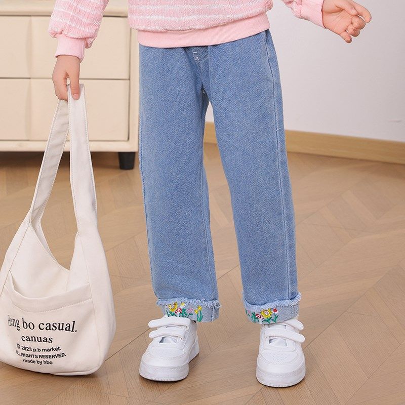爱妮萌萌女童阔腿牛仔裤2024新款小童儿童裤子秋季直筒洋气春秋款,童装/婴儿装/亲子装,儿童牛仔裤,淘宝优惠券,粉丝福利购,淘宝优惠卷