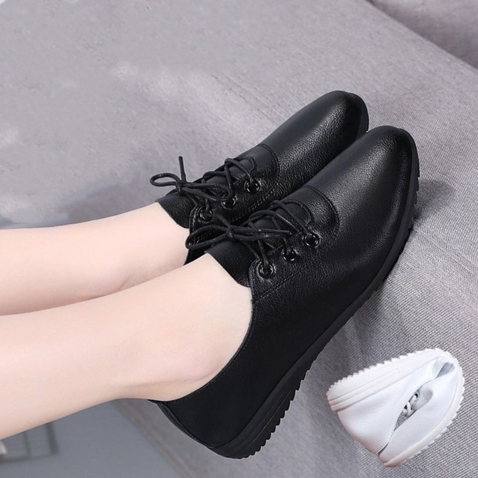 软皮女单鞋d小白鞋系带圆头工作鞋防滑平底皮鞋女软底中年妈妈鞋,女鞋,深口单鞋,淘宝优惠券,粉丝福利购,淘宝优惠卷