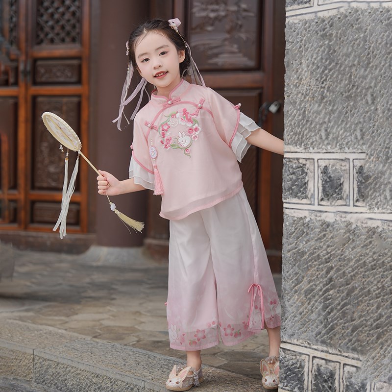 汉服女童夏季薄i款2024新款儿童新中式裤子套装宝宝古风国风表演