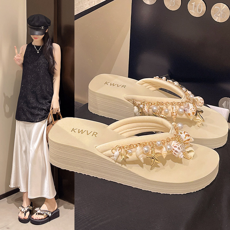 仙女风人字拖女款夏外穿2026新款高跟凉拖鞋海边沙滩防滑夹脚拖鞋