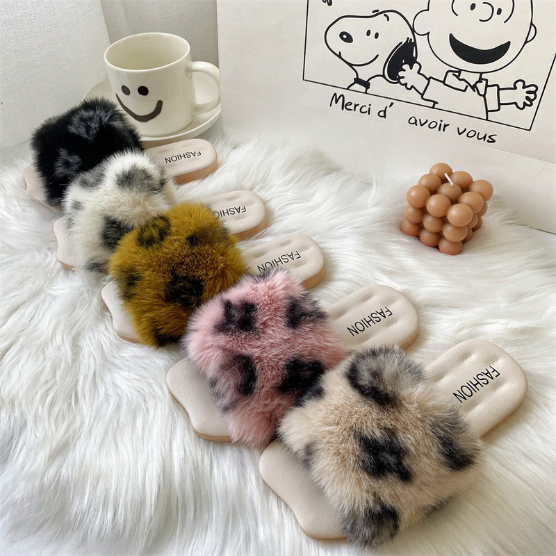 秋冬季新款保暖舒适毛拖鞋外穿女款家居一字拖亲子小童棉拖