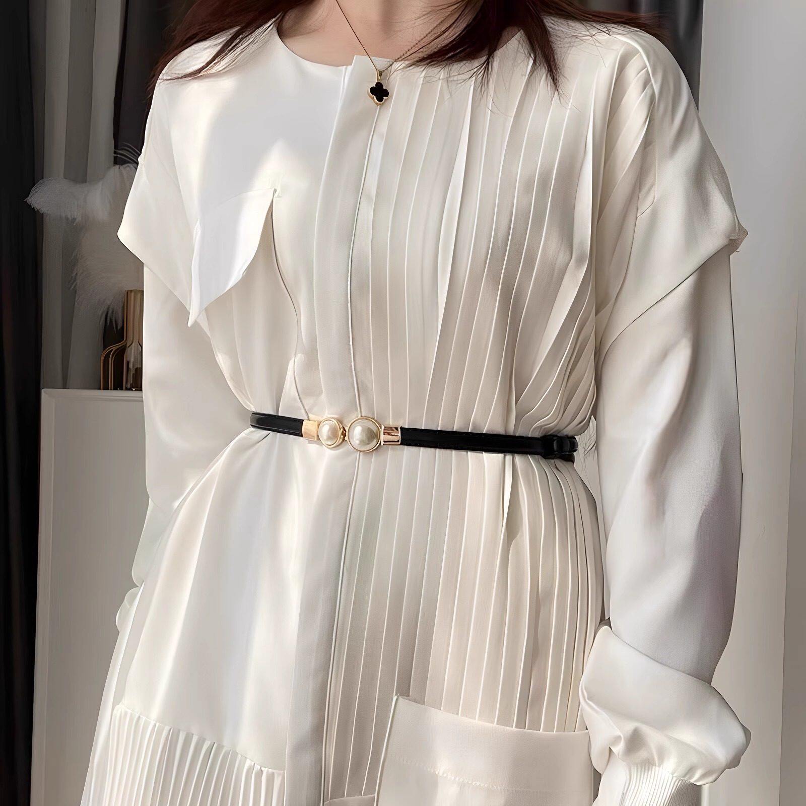 时尚百搭细腰带珍珠显瘦细腰封女士新款装饰西装连衣裙收腰带潮流