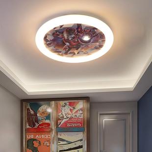 儿童房灯吸顶灯简约钢铁侠男孩卧室灯蜘蛛侠曼联美式卡通房间灯具
