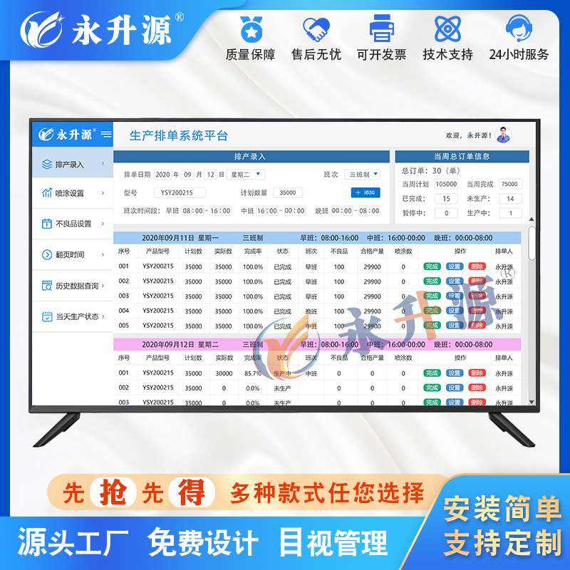 产线信息状态排单显示屏lcd智能化mes看板产量管理系统