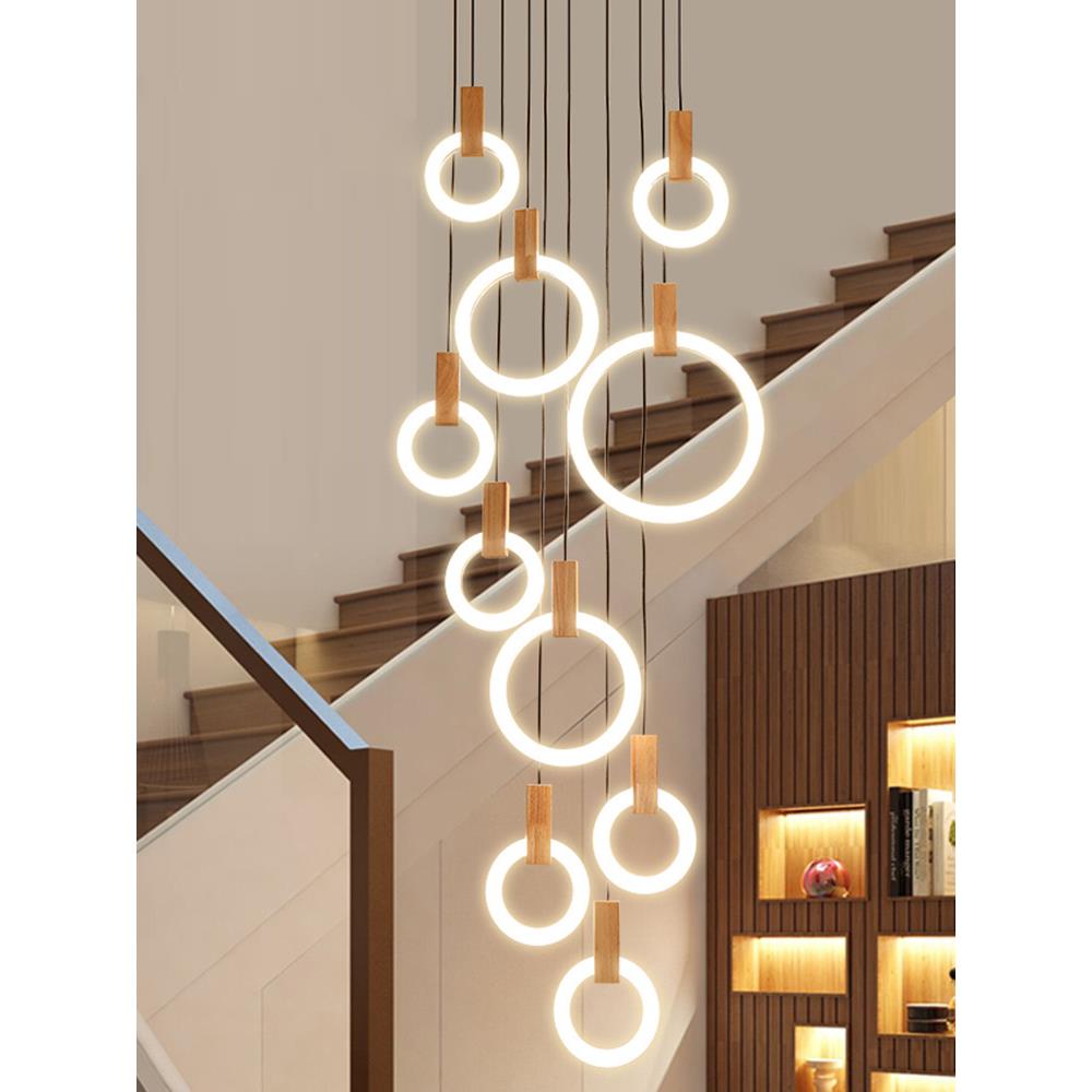 楼梯长吊灯现代简约别墅北欧客厅灯创意个性餐厅旋转复式楼大吊灯