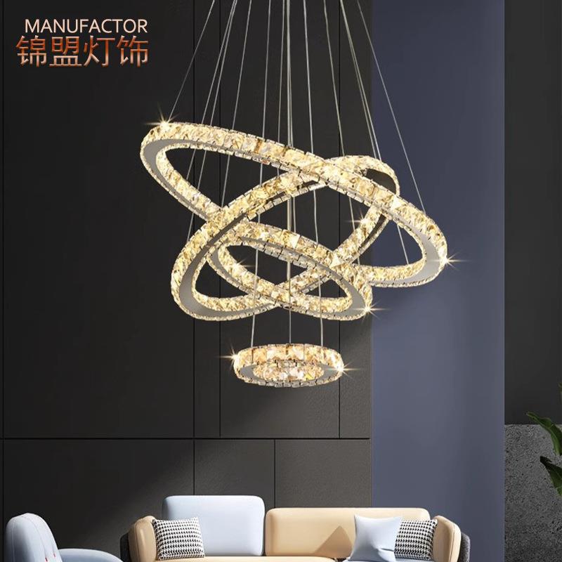 现代简约水晶客厅吊灯大气复式展厅圆环大吊灯长吊灯轻奢餐厅灯具