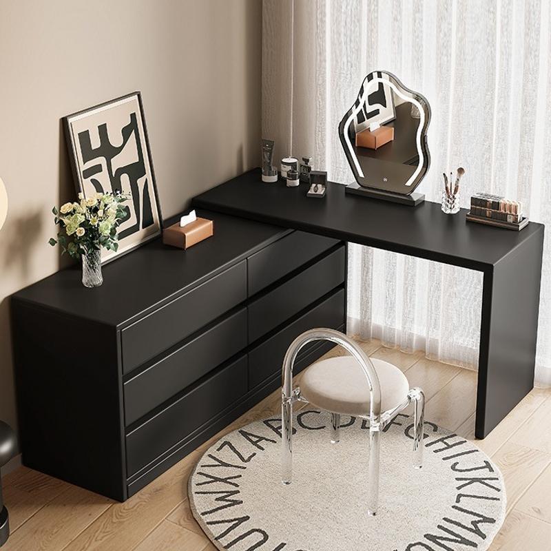 黑色梳妆台卧室现代简约斗柜化妆台一体感实木化妆柜化妆桌子