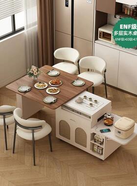 QP8家用岩板岛台茶桌餐桌一体边柜小户型可移动伸缩折叠茶台智能