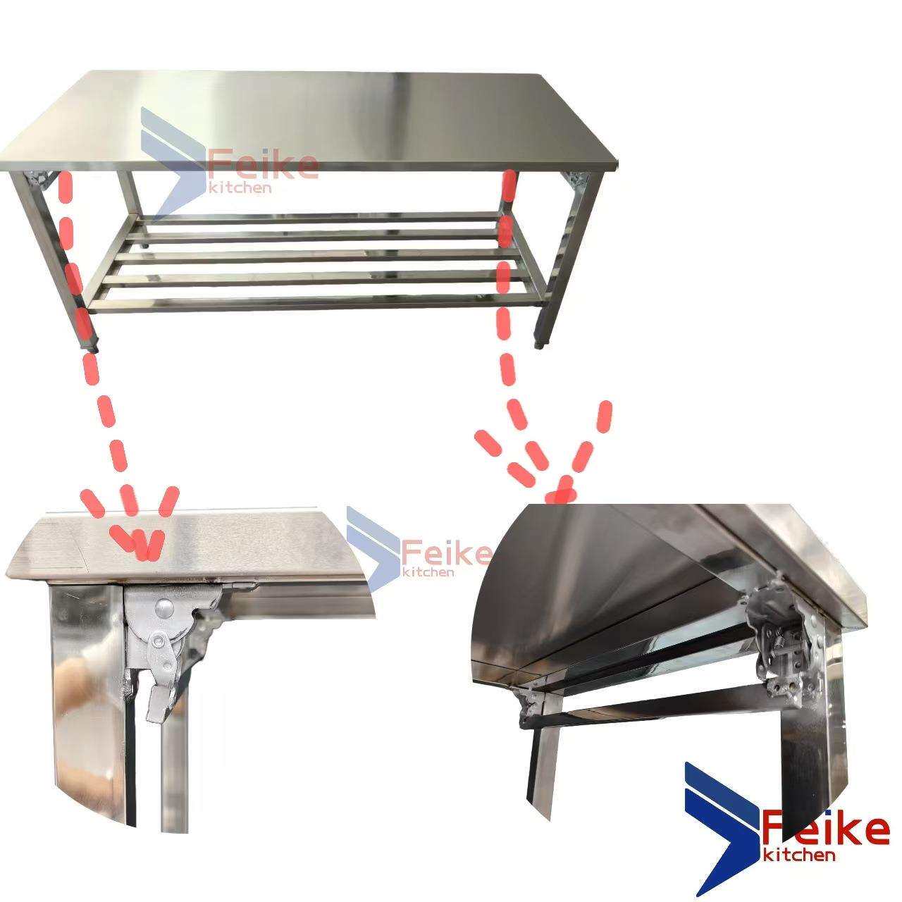 150*60热卖东南亚厨房操作桌不锈钢折叠工作台 inox bench