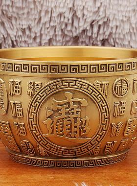 黄铜百福缸客厅办公室店铺开业聚财招米聚宝盆桌面纯铜摆件批
