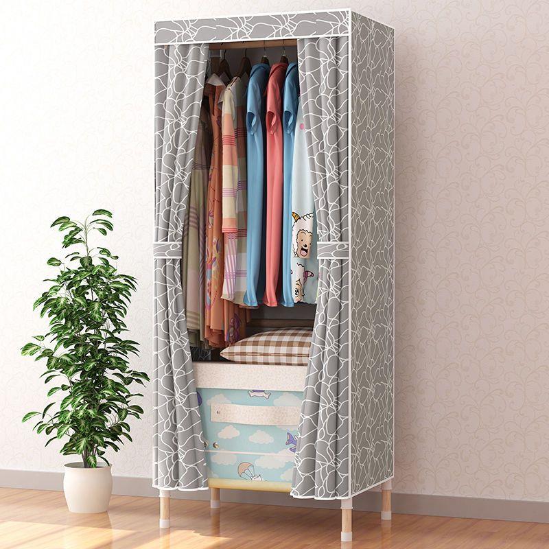 9U单人小型简易组装实木牛津布衣柜挂衣橱衣服柜子家用卧室出租房