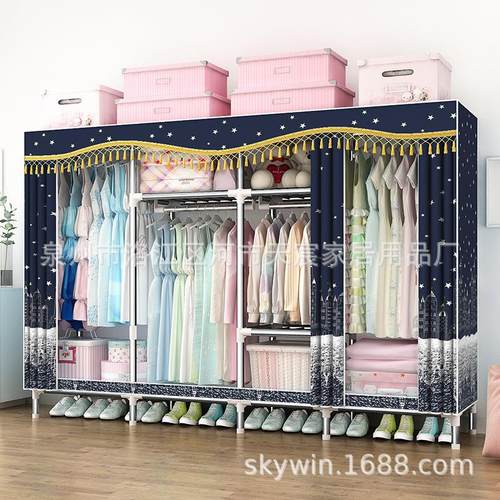 简易收纳布衣柜钢管加粗加固加厚全钢架组装双人W25MM并多款优速