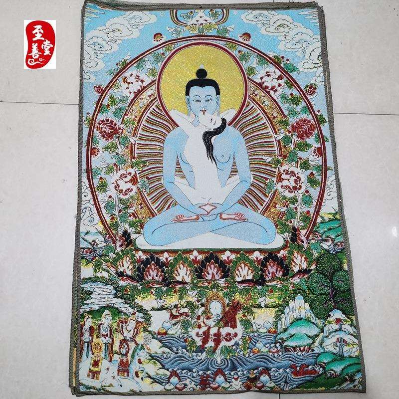 红色怀旧收藏网红货源刺绣织锦画唐卡客厅装饰画白欢喜佛