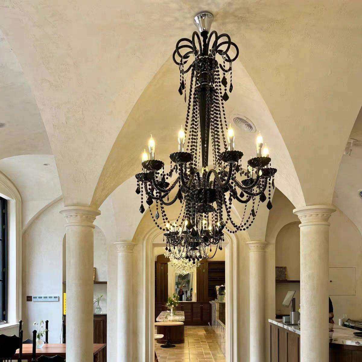 仿古个性轻奢吊灯高档黑色水晶别墅复式楼吊灯,农机/农具/农膜,播种栽苗器/地膜机,淘宝优惠券,粉丝福利购,淘宝优惠卷