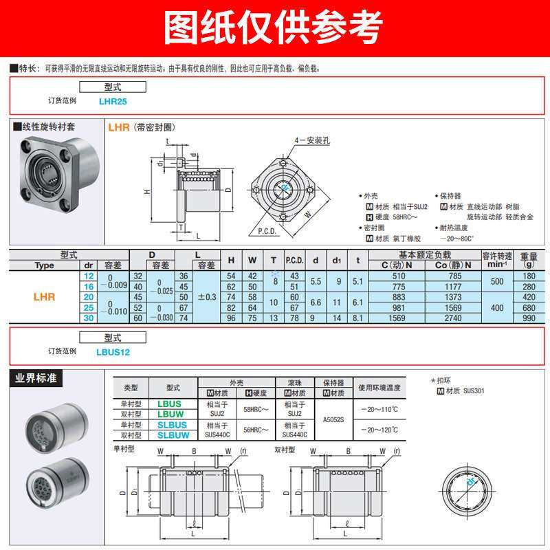 双法兰线性滚珠衬套LBHR/LBHS/LBHC/LBHRW5 6 8 10 12 13 16 20