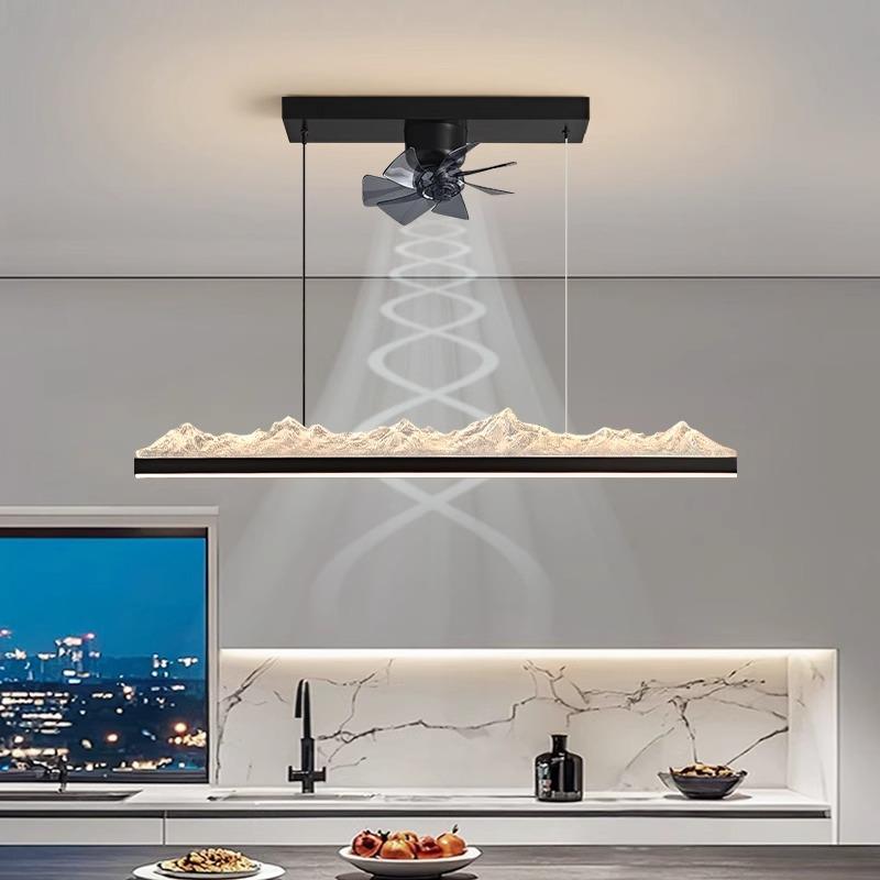 意式极简长条风扇灯现代轻奢感创意冰山护眼餐厅吧台风扇吊灯