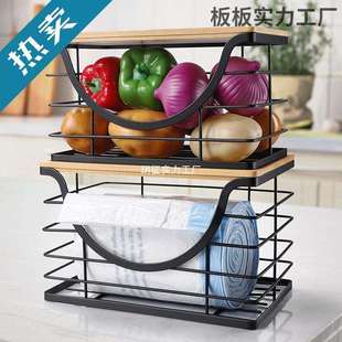 跨境新款台面垃圾袋收纳架调料瓶置物架壁挂式厨房蔬菜水果篮