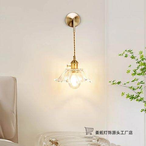 北欧轻奢法式网红壁挂玻璃壁灯简约现代温馨创意卧室床头长线吊灯