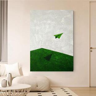 纯手绘油画绿色抽象玄关客厅装饰画现代极简肌理画走廊过道儿童房