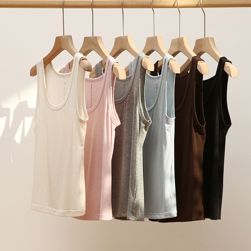 K新款天丝羊毛吊带女夏季纯色简约百搭背心莱赛尔内搭圆领打底衫
