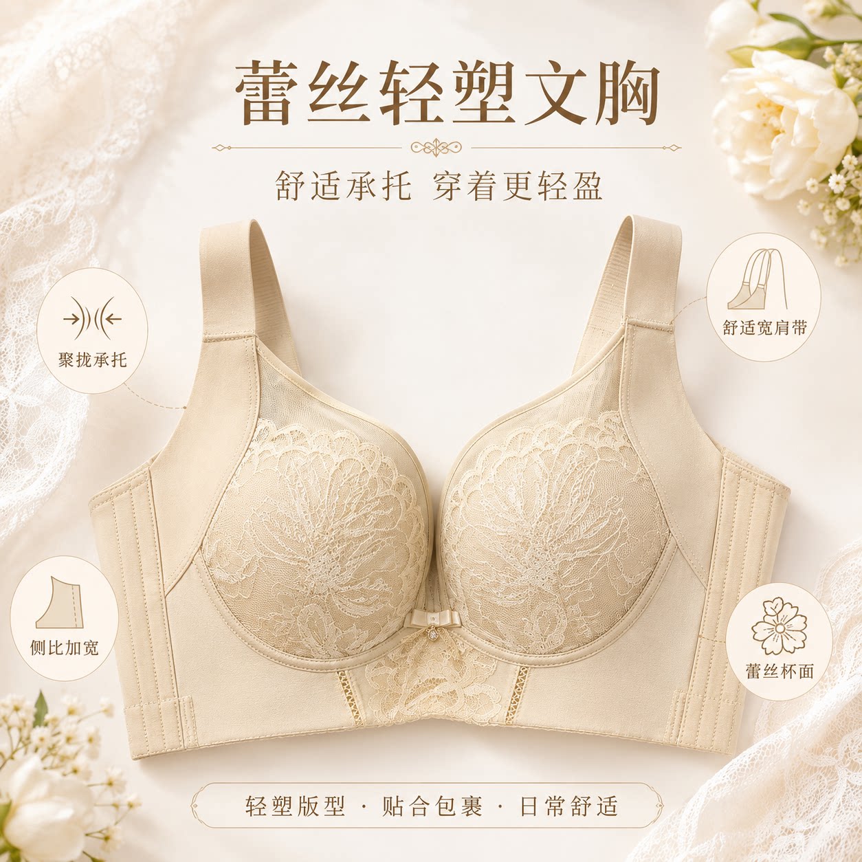 西维娅蕾丝无钢圈聚拢收副乳文胸