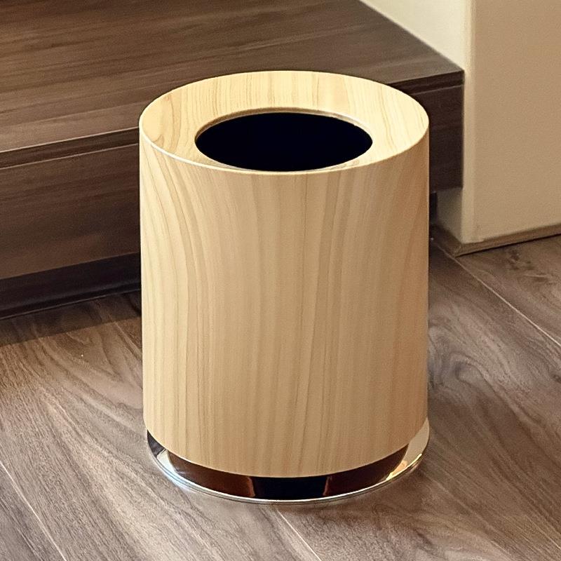 原木风轻奢垃圾桶卧室厨房大容量创意中古风民宿商用垃圾筒