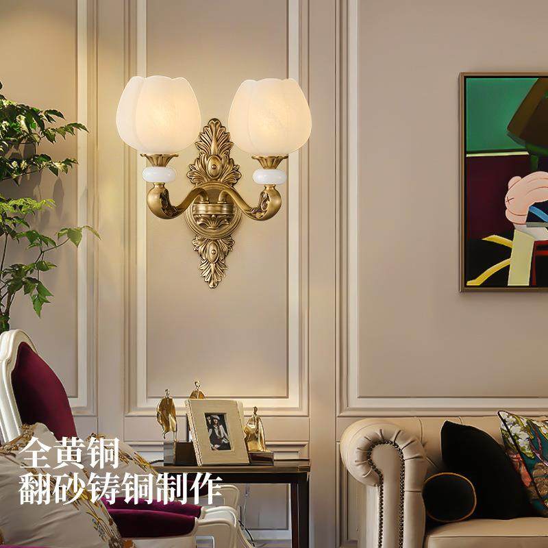 欧式全铜壁灯客厅餐厅书房灯具美式乡村田园古典别墅卧室墙壁灯具