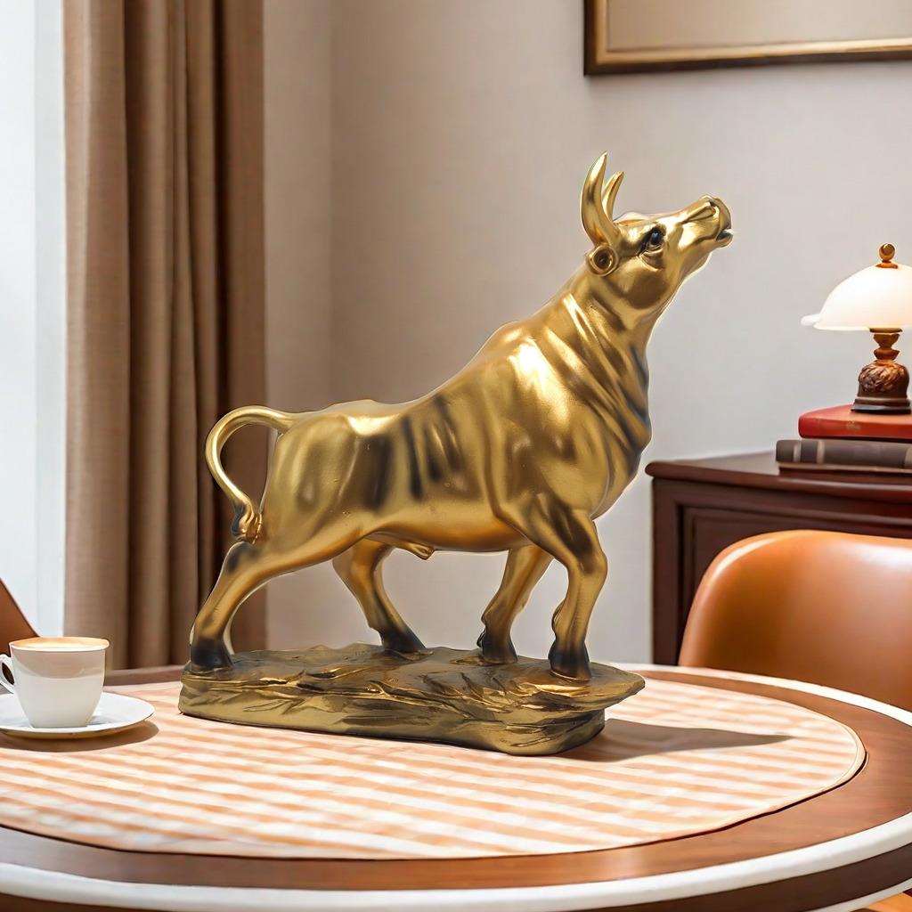 跨境金色华尔街地板牛摆件办公室装饰品繁荣富贵的代表