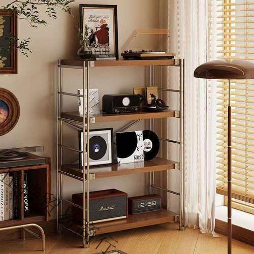 日式置物架落地多层客厅陈列架厨房收纳架微波炉储物架可调节架子