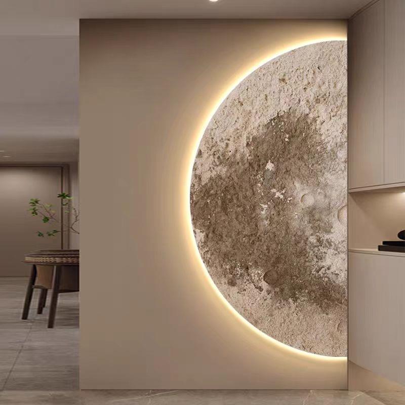 入户玄关半圆月球发光装饰简约LED带灯光客厅高级感走廊过道壁画