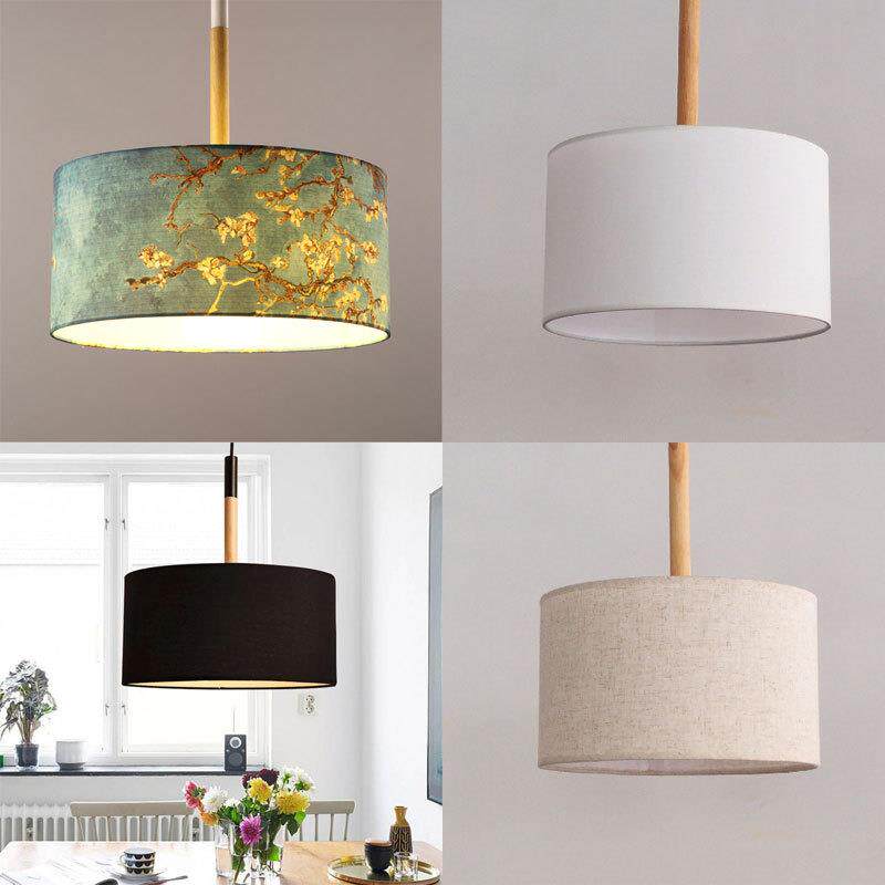 美式乡村布艺餐厅灯现代简约创意书房圆形实木吊线灯卧室床头吊灯