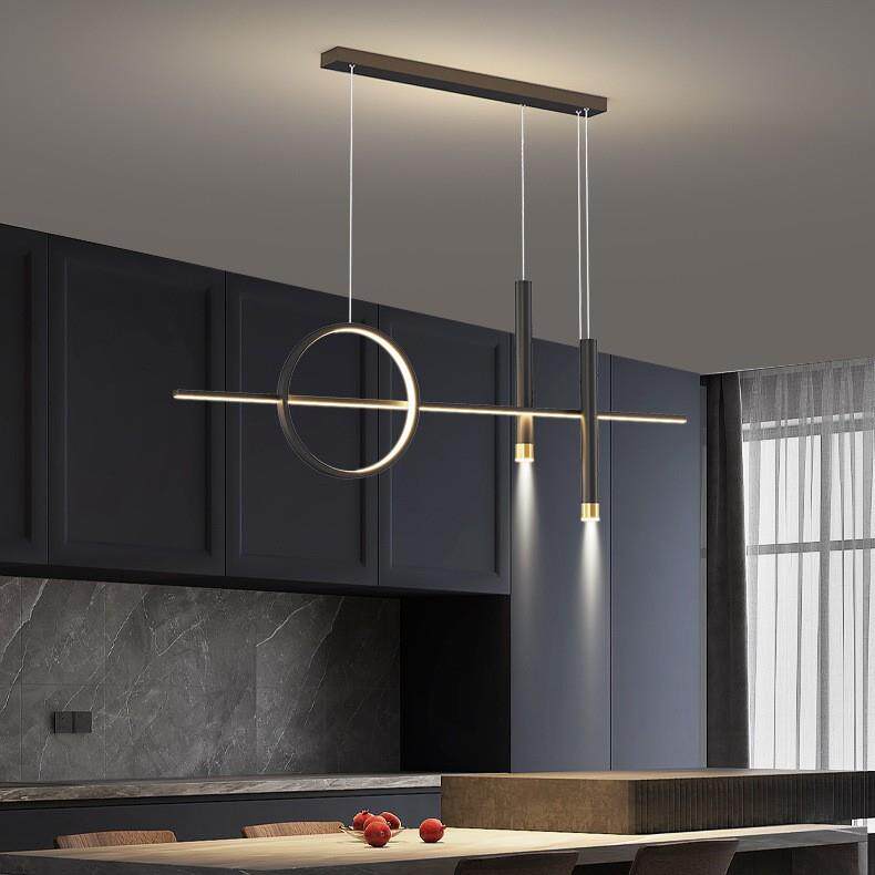 简约现代铁艺客厅餐厅吧台吊灯个性创意圆圈长条黑色家用餐吊灯