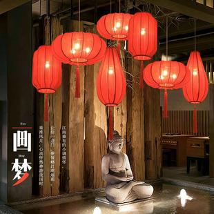 中式灯笼吊灯中国风饭店复古餐厅茶室大堂门庭过道布艺喜庆红灯笼