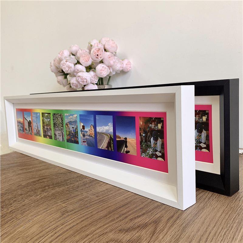 彩虹相纸拍立得相框实木长条框架装裱mini3寸照片摆台挂墙