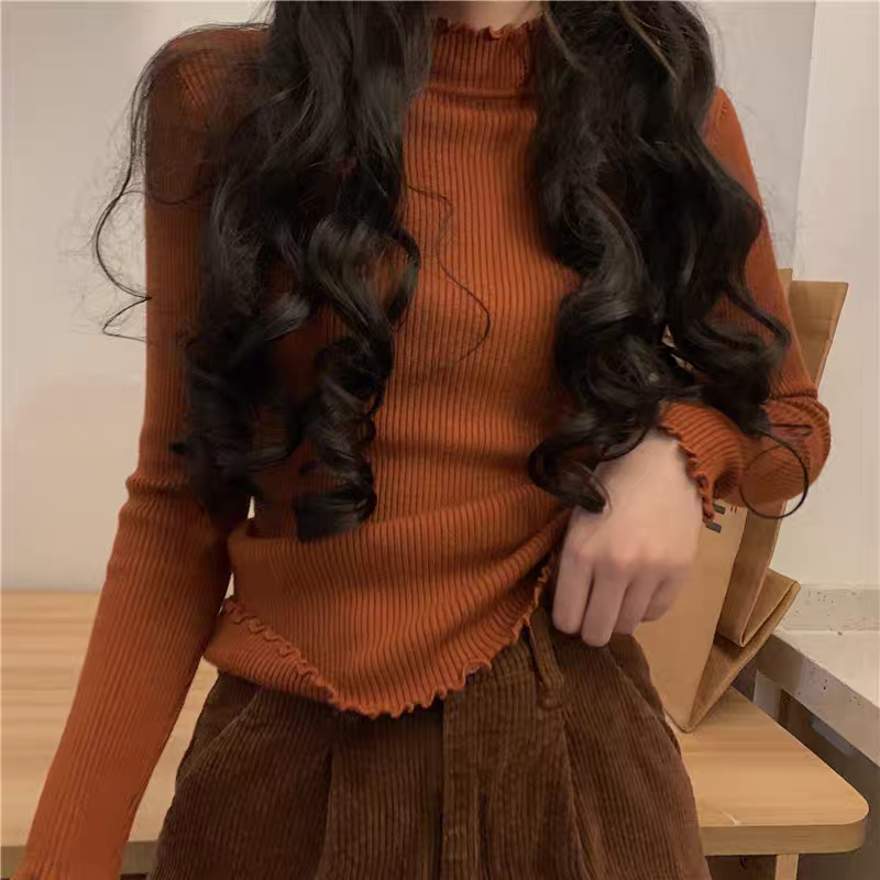 半高领流苏针织打底衫女2025新款秋冬不规则短款套头气质收腰毛衣