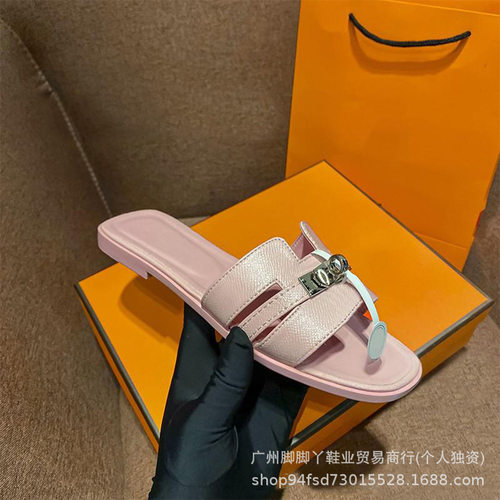 秘密花园厂家直销跨境时尚h家金属扣女拖鞋银扣小锁扣平底凉鞋