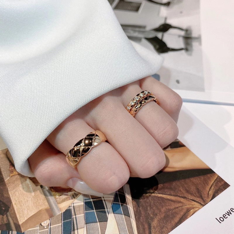 高版本菱格纹戒指ins叠戴轻奢